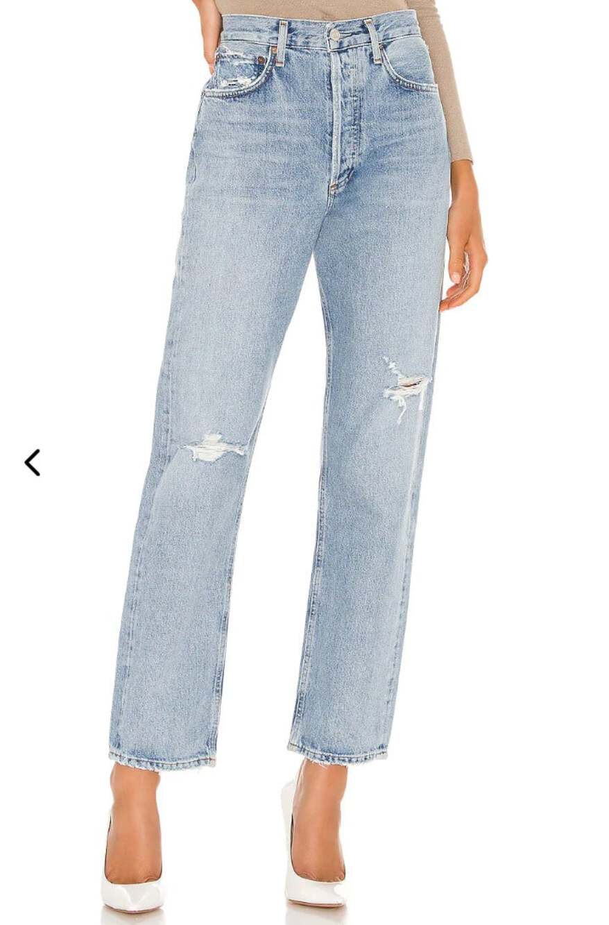 Agolde 90's Mid Rise Loose Fit Jeans in Captured Ripped Size 26 Light Wash